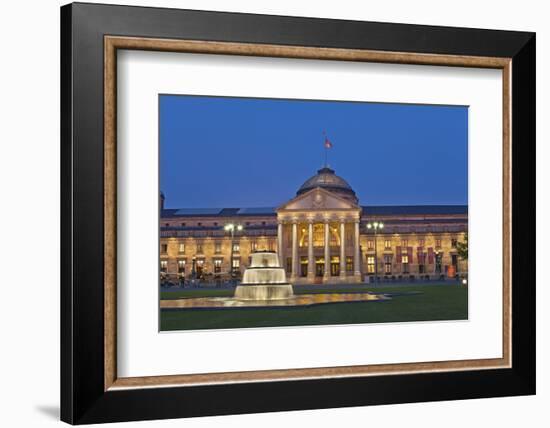 Germany, Hessen, State Capital, Wiesbaden, Health Resort House, Casino, Fountain, Evening-Chris Seba-Framed Photographic Print