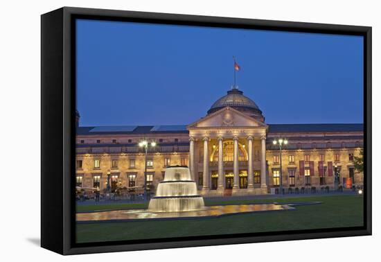 Germany, Hessen, State Capital, Wiesbaden, Health Resort House, Casino, Fountain, Evening-Chris Seba-Framed Premier Image Canvas