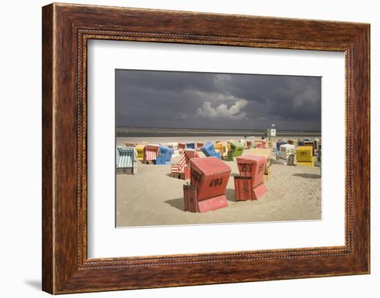 Germany, Lower Saxony, Island Langeoog, Beach, Wicker Beach Chairs-Roland T.-Framed Photographic Print