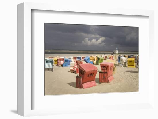 Germany, Lower Saxony, Island Langeoog, Beach, Wicker Beach Chairs-Roland T.-Framed Photographic Print