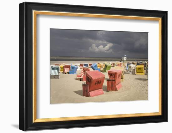 Germany, Lower Saxony, Island Langeoog, Beach, Wicker Beach Chairs-Roland T.-Framed Photographic Print