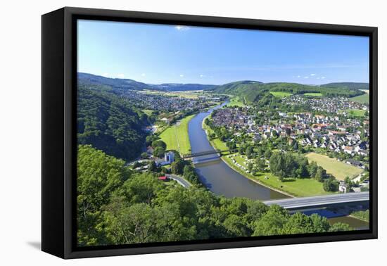 Germany, Lower Saxony, Weser Uplands, Weser River, City of Bodenwerder, Panoramic View-Chris Seba-Framed Premier Image Canvas