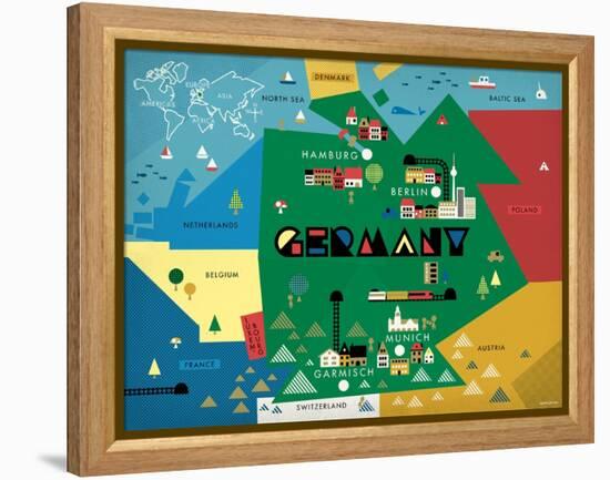 Germany Map-null-Framed Premier Image Canvas