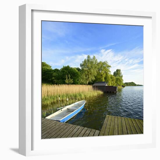 Germany, Mecklenburg-Western Pomerania, Mecklenburg-Vorpommern, Zarrentin, Footbridge-Andreas Vitting-Framed Photographic Print