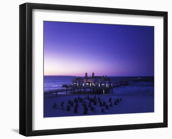 Germany, Mecklenburg-Western Pomerania, the Baltic Sea, RŸgen, Sellin, Pier, Blue Hour-Andreas Keil-Framed Photographic Print