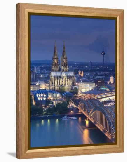 Germany, North Rhine Westphalia, Cologne (Koln), Hohenzoller Bridge over River Rhine and Cathedral-Michele Falzone-Framed Premier Image Canvas