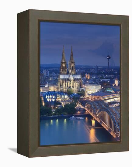 Germany, North Rhine Westphalia, Cologne (Koln), Hohenzoller Bridge over River Rhine and Cathedral-Michele Falzone-Framed Premier Image Canvas