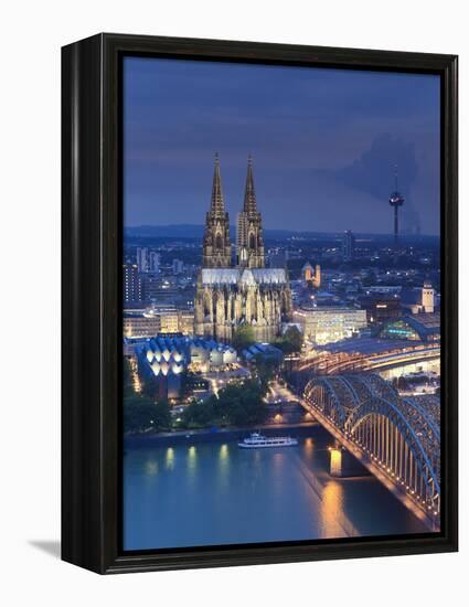 Germany, North Rhine Westphalia, Cologne (Koln), Hohenzoller Bridge over River Rhine and Cathedral-Michele Falzone-Framed Premier Image Canvas