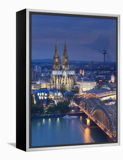 Germany, North Rhine Westphalia, Cologne (Koln), Hohenzoller Bridge over River Rhine and Cathedral-Michele Falzone-Framed Premier Image Canvas