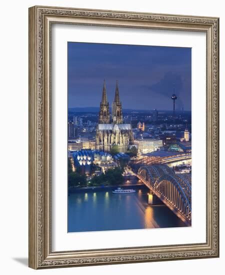 Germany, North Rhine Westphalia, Cologne (Koln), Hohenzoller Bridge over River Rhine and Cathedral-Michele Falzone-Framed Photographic Print