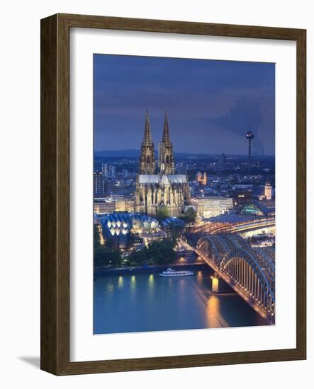 Germany, North Rhine Westphalia, Cologne (Koln), Hohenzoller Bridge over River Rhine and Cathedral-Michele Falzone-Framed Photographic Print