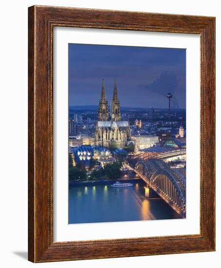 Germany, North Rhine Westphalia, Cologne (Koln), Hohenzoller Bridge over River Rhine and Cathedral-Michele Falzone-Framed Photographic Print