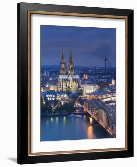 Germany, North Rhine Westphalia, Cologne (Koln), Hohenzoller Bridge over River Rhine and Cathedral-Michele Falzone-Framed Photographic Print