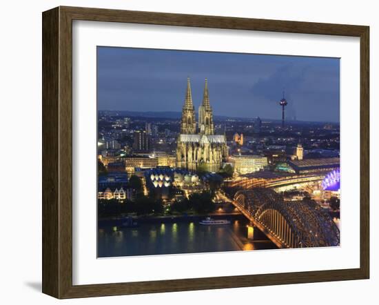 Germany, North Rhine Westphalia, Cologne (Koln), Hohenzoller Bridge over River Rhine and Cathedral-Michele Falzone-Framed Photographic Print