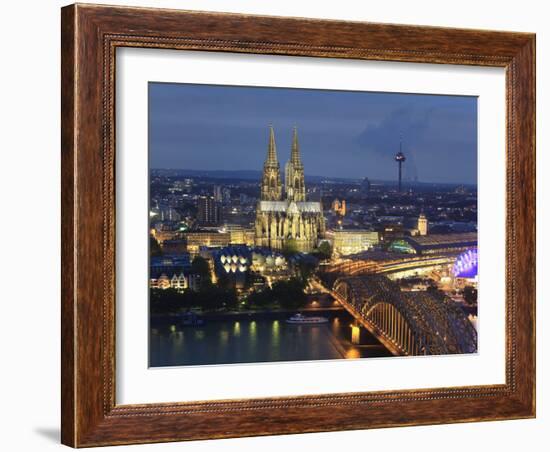 Germany, North Rhine Westphalia, Cologne (Koln), Hohenzoller Bridge over River Rhine and Cathedral-Michele Falzone-Framed Photographic Print