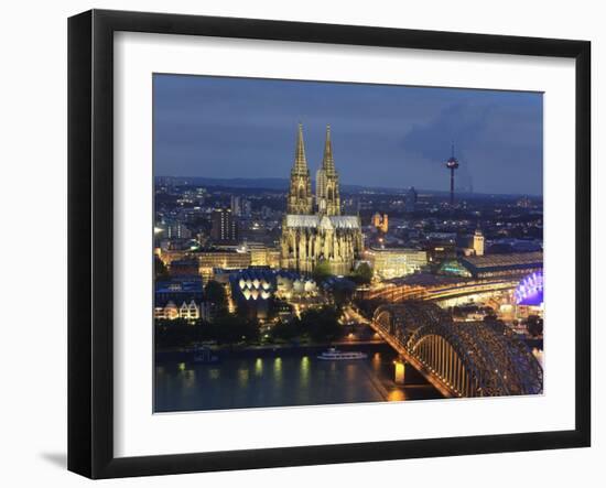 Germany, North Rhine Westphalia, Cologne (Koln), Hohenzoller Bridge over River Rhine and Cathedral-Michele Falzone-Framed Photographic Print