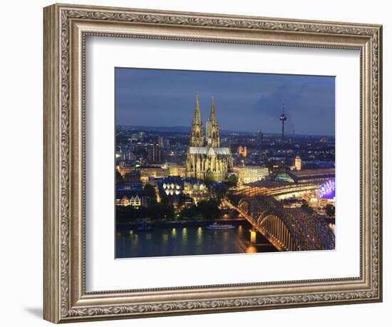 Germany, North Rhine Westphalia, Cologne (Koln), Hohenzoller Bridge over River Rhine and Cathedral-Michele Falzone-Framed Photographic Print