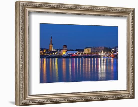 Germany, North Rhine-Westphalia, Dusseldorf, Rhine Shore, at Night, Lights, Reflection-Chris Seba-Framed Photographic Print