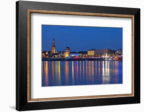 Germany, North Rhine-Westphalia, Dusseldorf, Rhine Shore, at Night, Lights, Reflection-Chris Seba-Framed Photographic Print
