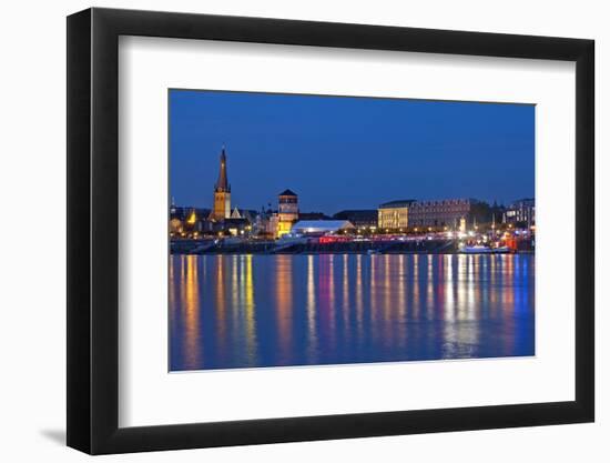 Germany, North Rhine-Westphalia, Dusseldorf, Rhine Shore, at Night, Lights, Reflection-Chris Seba-Framed Photographic Print