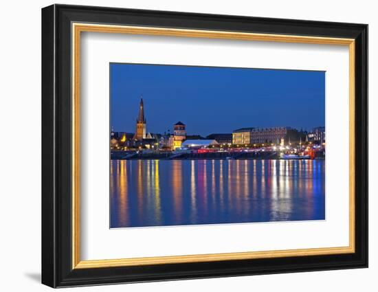 Germany, North Rhine-Westphalia, Dusseldorf, Rhine Shore, at Night, Lights, Reflection-Chris Seba-Framed Photographic Print