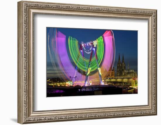 Germany, North Rhine-Westphalia, Funfair on the Deutz Shore at Night-Andreas Keil-Framed Photographic Print