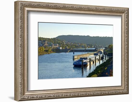 Germany, Rhineland-Palatinate, the Moselle, Grevenmacher, Sluice, Barges, Evening Light-Chris Seba-Framed Photographic Print