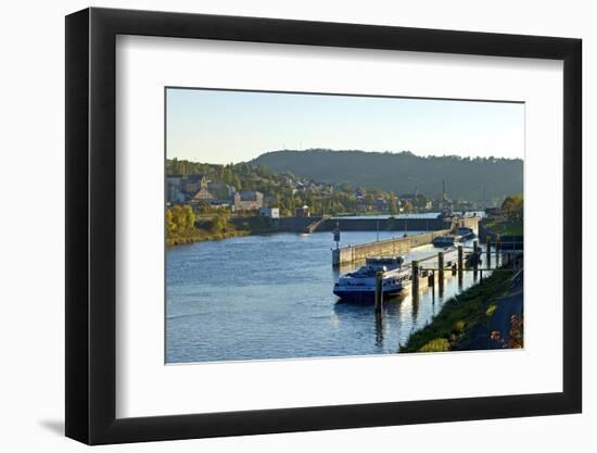 Germany, Rhineland-Palatinate, the Moselle, Grevenmacher, Sluice, Barges, Evening Light-Chris Seba-Framed Photographic Print