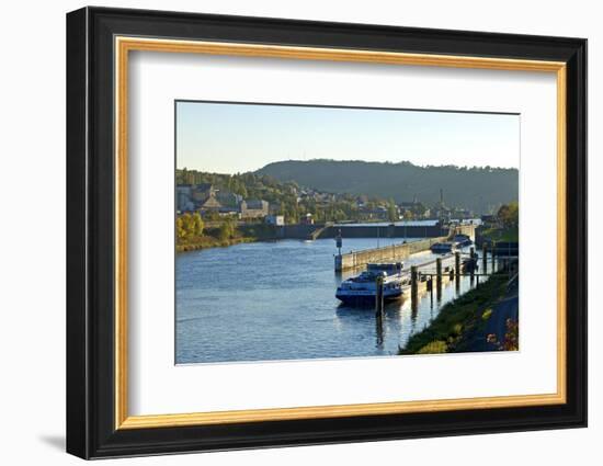 Germany, Rhineland-Palatinate, the Moselle, Grevenmacher, Sluice, Barges, Evening Light-Chris Seba-Framed Photographic Print