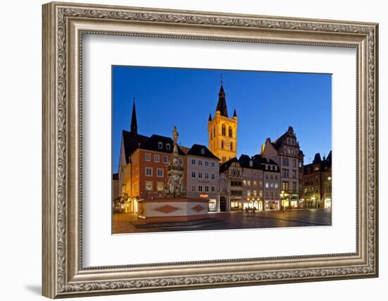 Germany, Rhineland-Palatinate, Trier, Marketplace, Petrusbrunnen (Well) in the Evening-Chris Seba-Framed Photographic Print