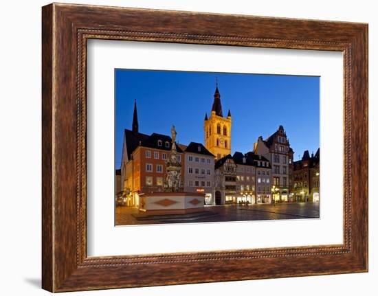Germany, Rhineland-Palatinate, Trier, Marketplace, Petrusbrunnen (Well) in the Evening-Chris Seba-Framed Photographic Print