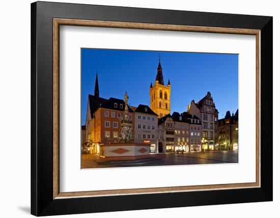 Germany, Rhineland-Palatinate, Trier, Marketplace, Petrusbrunnen (Well) in the Evening-Chris Seba-Framed Photographic Print