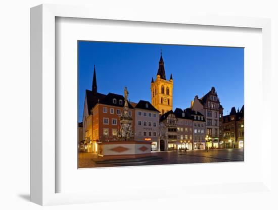 Germany, Rhineland-Palatinate, Trier, Marketplace, Petrusbrunnen (Well) in the Evening-Chris Seba-Framed Photographic Print