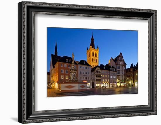 Germany, Rhineland-Palatinate, Trier, Marketplace, Petrusbrunnen (Well) in the Evening-Chris Seba-Framed Photographic Print