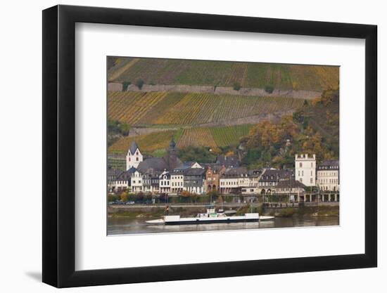 Germany, Rhineland-Pfalz, Kaub, Town and Rhine River Ferry in Autumn-Walter Bibikow-Framed Photographic Print