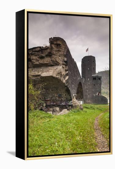 Germany, Rhineland-Pfalz, Remagen, Ruins of the Bridge at Remagen-Walter Bibikow-Framed Premier Image Canvas