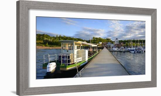 Germany, Saxony-Anhalt, MŸcheln, Geiseltalsee, Marina, Sailboats and Tourboat in the Evening Light-Andreas Vitting-Framed Photographic Print