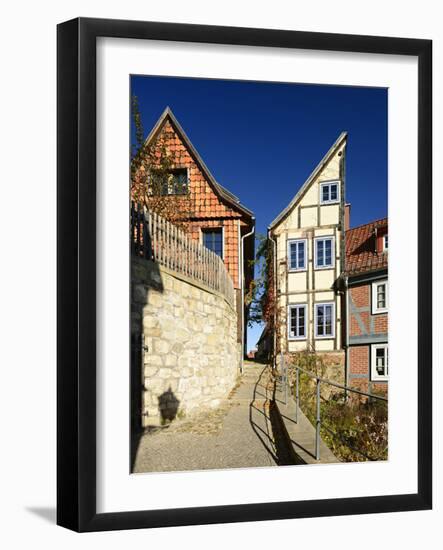 Germany, Saxony-Anhalt, Quedlinburg, Historical Old Town, Narrow Alley with Half-Timbered Houses-Andreas Vitting-Framed Photographic Print