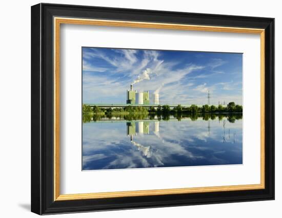 Germany, Saxony-Anhalt, Schkopau, brown coal power station is reflected in pond-Andreas Vitting-Framed Photographic Print