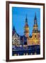 Germany, Saxony, Dresden, Altstadt (Old Town). Dresden skyline, historic buildings along the Elbe R-Jason Langley-Framed Photographic Print