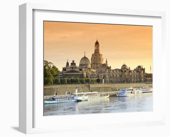 Germany, Saxony, Dresden, Elbe River and Old Town Skyline-Michele Falzone-Framed Photographic Print