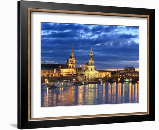 Germany, Saxony, Dresden, Elbe River and Old Town Skyline-Michele Falzone-Framed Photographic Print