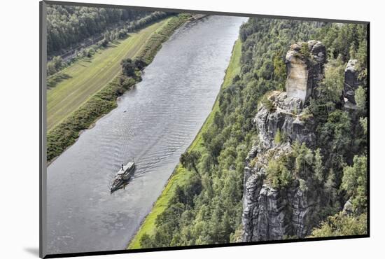 Germany, Saxony, Rathen, Elbe River, Rock, Ship, View from the Bastei, Elbe Valley-Harald Schšn-Mounted Photographic Print