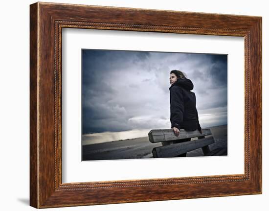 Germany, Schleswig-Holstein, Amrum, Sandy Beach, Sand Bank, Kniepsand, Woman-Ingo Boelter-Framed Photographic Print