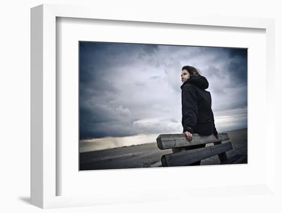 Germany, Schleswig-Holstein, Amrum, Sandy Beach, Sand Bank, Kniepsand, Woman-Ingo Boelter-Framed Photographic Print