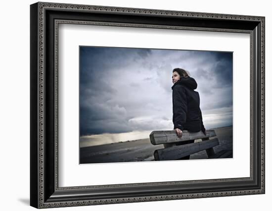 Germany, Schleswig-Holstein, Amrum, Sandy Beach, Sand Bank, Kniepsand, Woman-Ingo Boelter-Framed Photographic Print