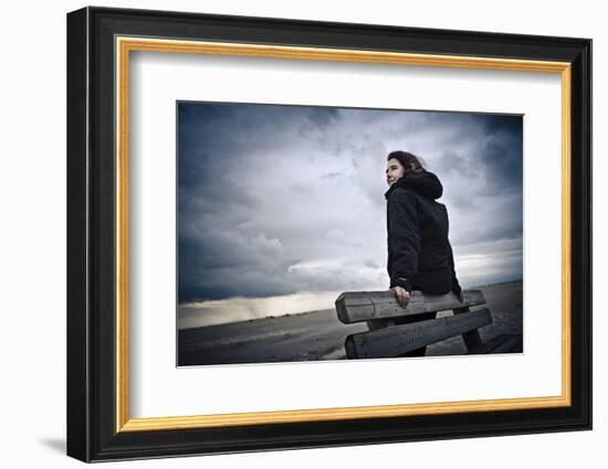 Germany, Schleswig-Holstein, Amrum, Sandy Beach, Sand Bank, Kniepsand, Woman-Ingo Boelter-Framed Photographic Print