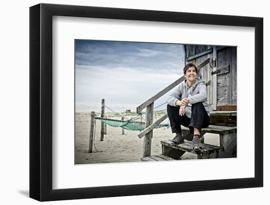 Germany, Schleswig-Holstein, Amrum, Sandy Beach, Sand Bar 'Kniepsand', Hut, Woman-Ingo Boelter-Framed Photographic Print