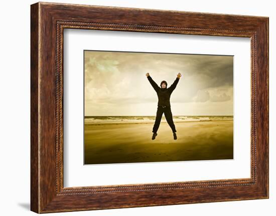 Germany, Schleswig-Holstein, Amrum, Sandy Beach, Sandbank, Kniepsand, Woman, Caper-Ingo Boelter-Framed Photographic Print