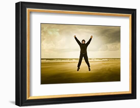 Germany, Schleswig-Holstein, Amrum, Sandy Beach, Sandbank, Kniepsand, Woman, Caper-Ingo Boelter-Framed Photographic Print